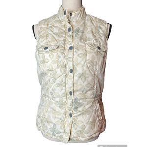 Sigrid Olsen Women's Quilted Vest Size S in Cream w/Green and Tan Floral Print